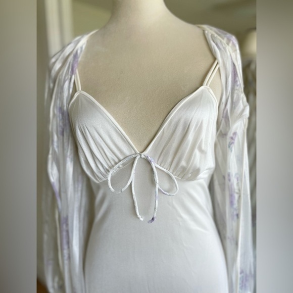 Vintage 70s Floral Peignoir Negligee Nightgown Robe Set Lingerie Milkmaid Satin - Picture 11 of 12